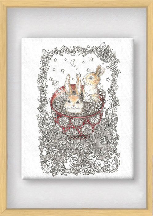 クラミサヨ 版画(キャンバスジクレー) 額装品 ぜんざいウサギ 10013
