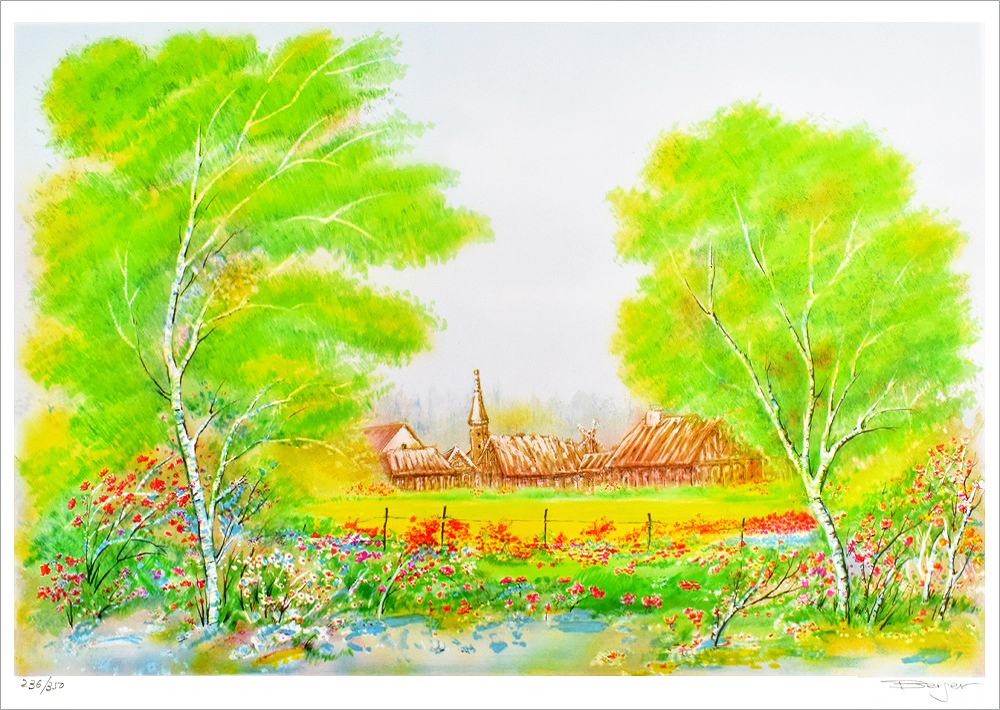 ベルジェ・トーレス 版画(リトグラフ) ノルマンディーの村 1095