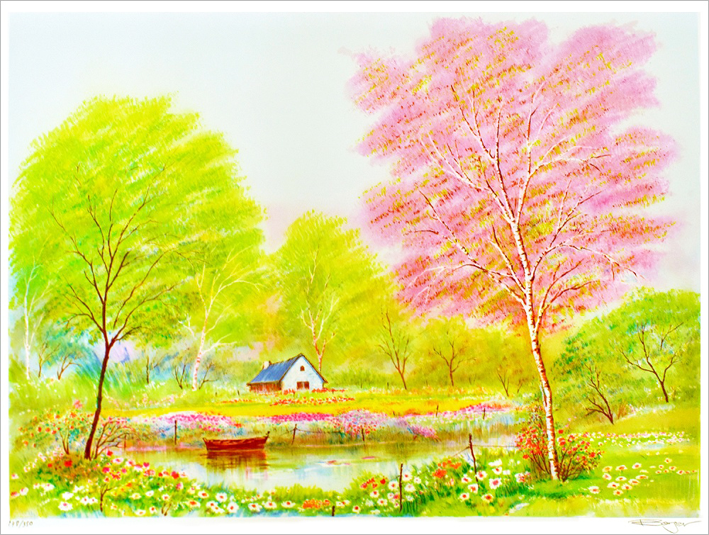 ベルジェ・トーレス 版画(リトグラフ) 春の小川 1100