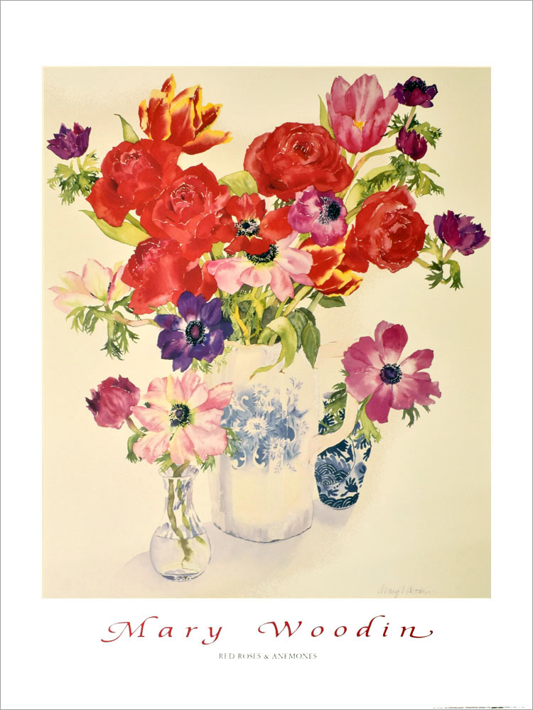 メアリー・ウディン ポスター 赤いバラとアネモネ A2990