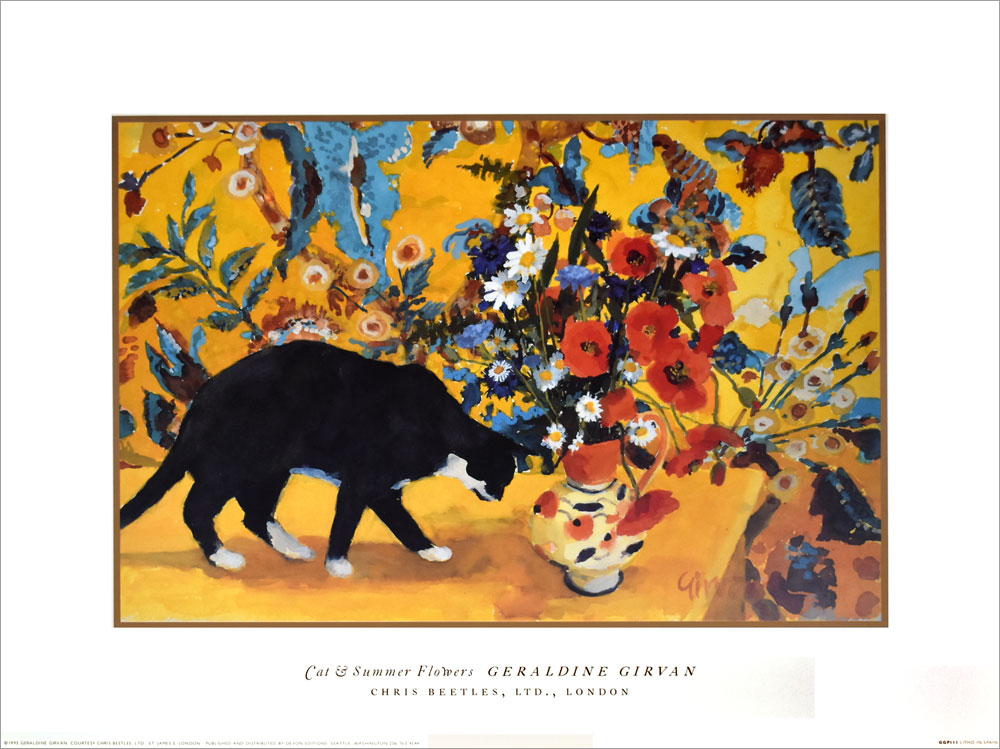 ジェラルディン・ギルヴァン ポスター 猫と夏の花　A3216