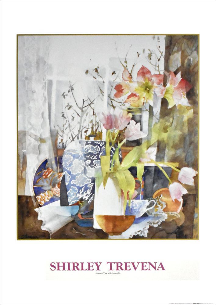 シャーリー・トレヴェナ ポスター 日本風の花瓶とアマリリス A3511