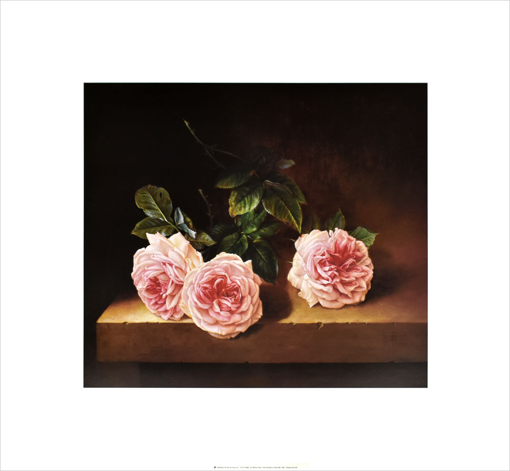 ホセ・エスコフェ ポスター Three Pink Roses on Stone Shelf E287