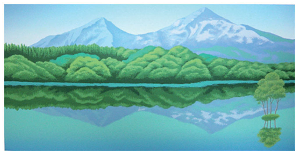国武久巳 版画（シルクスクリーン） 磐梯山と曽原湖 3511
