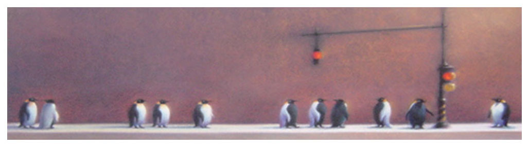 牧野千穂 版画（ジクレー） ペンギンたちに聞いてみる 3584|アート 