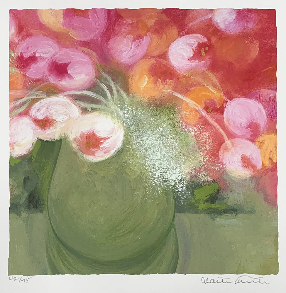 ジニー・キム 版画(ジクレー) チューリップとオリーブ色の花瓶 4231