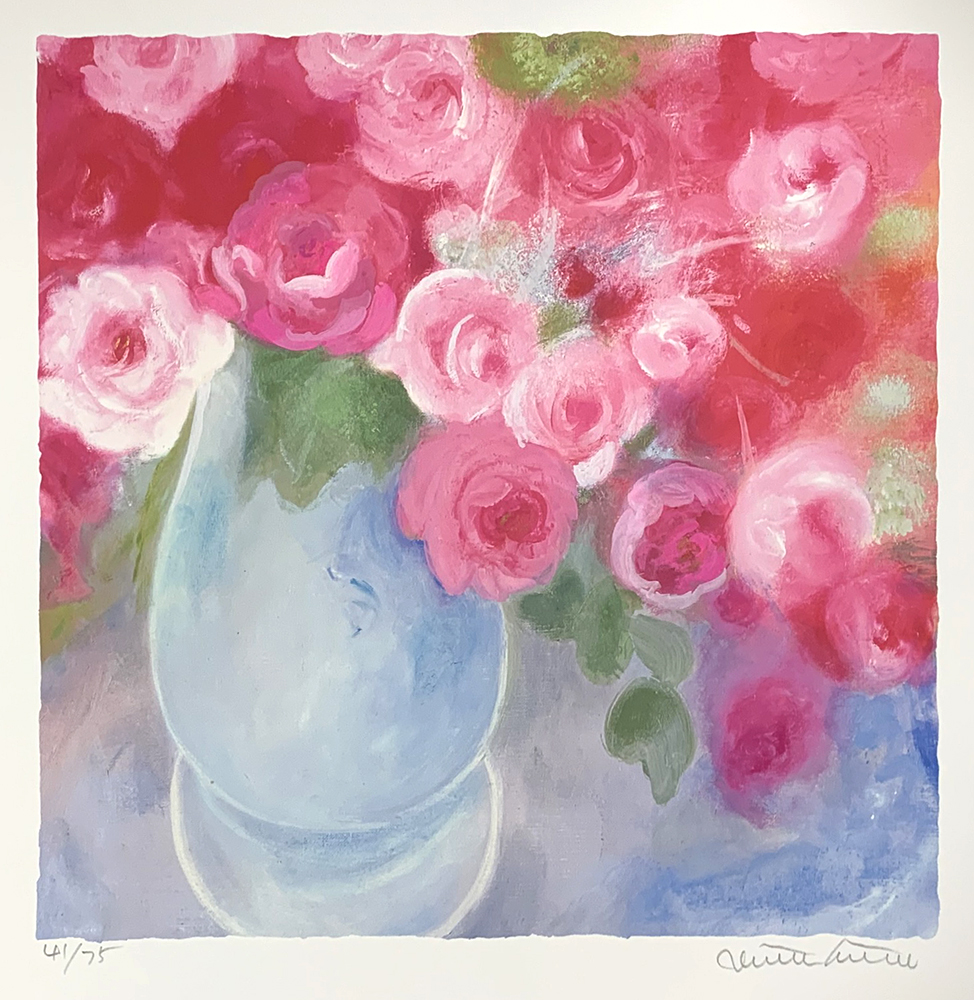 ジニー・キム 版画(ジクレー) ガラスの花瓶とバラ 4232