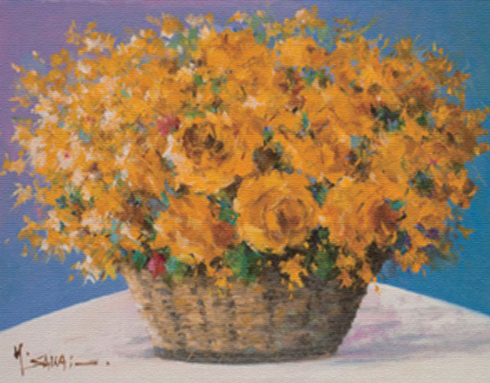 酒井健吉 版画（キャンバスジクレー） 黄色いバラ 4868