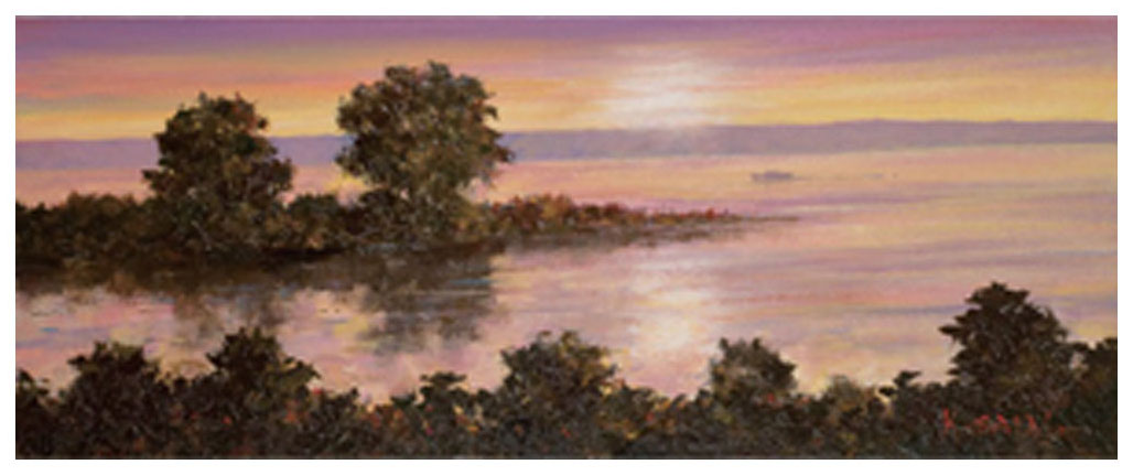 酒井健吉 版画（キャンバスジクレー） 早朝の湖畔 4872