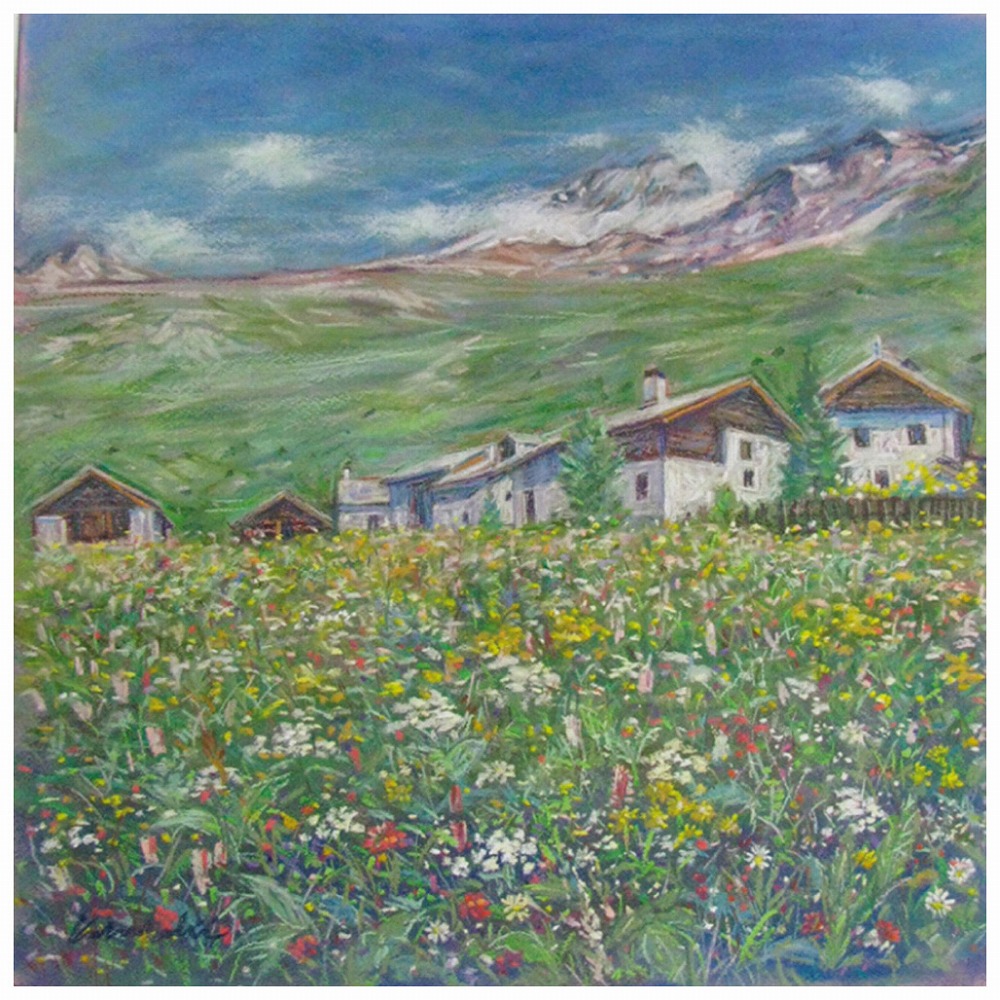 石井清 版画（ジクレー） ハイジの村の白い花/スイス 5241