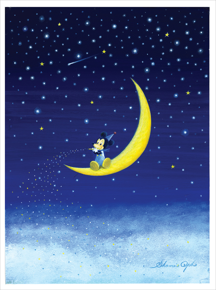 葉祥明 ディズニー(版画/ジクレー)  Mickey on the Moon ミッキーと三日月 5495