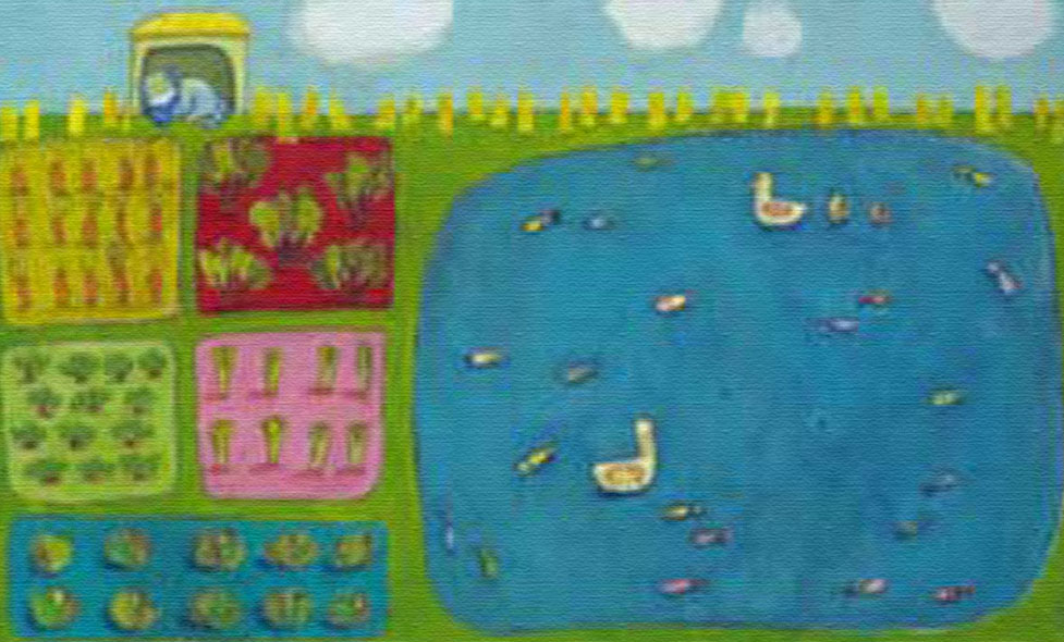 キロメロ 版画（キャンバスジクレー） 池のあるお庭 5983