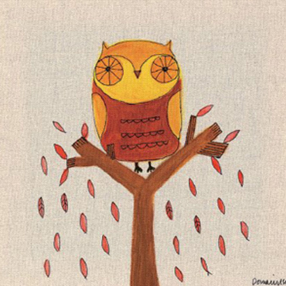 ドナ・ウィルソン 版画（キャンバスジクレー） Owl in Autumn tree 6218