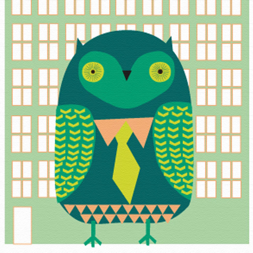 ドナ・ウィルソン 版画（キャンバスジクレー） owl city （都市に住むフクロウ） 6420