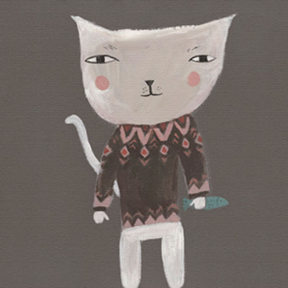 ドナ・ウィルソン 版画（キャンバスジクレー） fairisle puss（フェアアイルのセーターを着たネコ） 6430