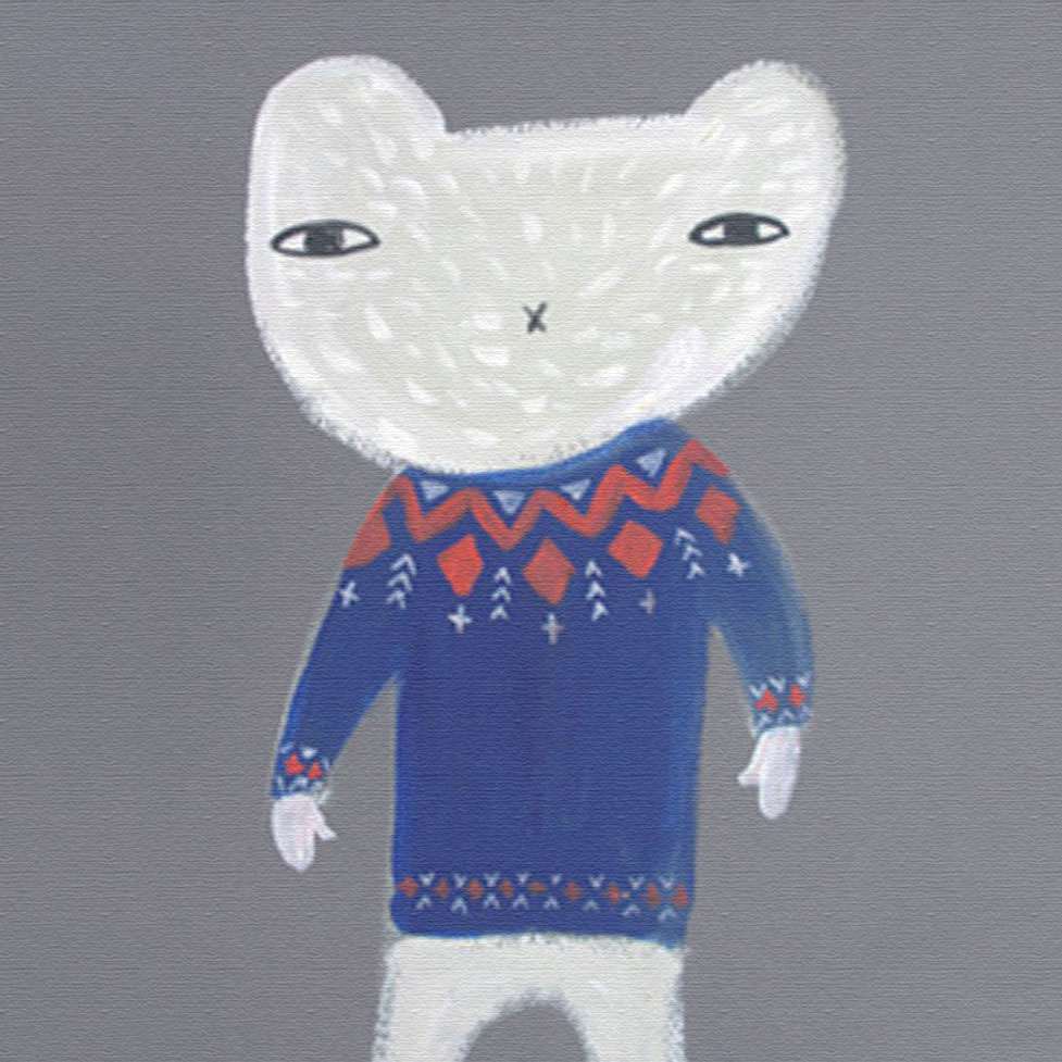 ドナ・ウィルソン 版画（キャンバスジクレー） white bear fairisle（フェアアイルのセーターを着た白クマ） 6431