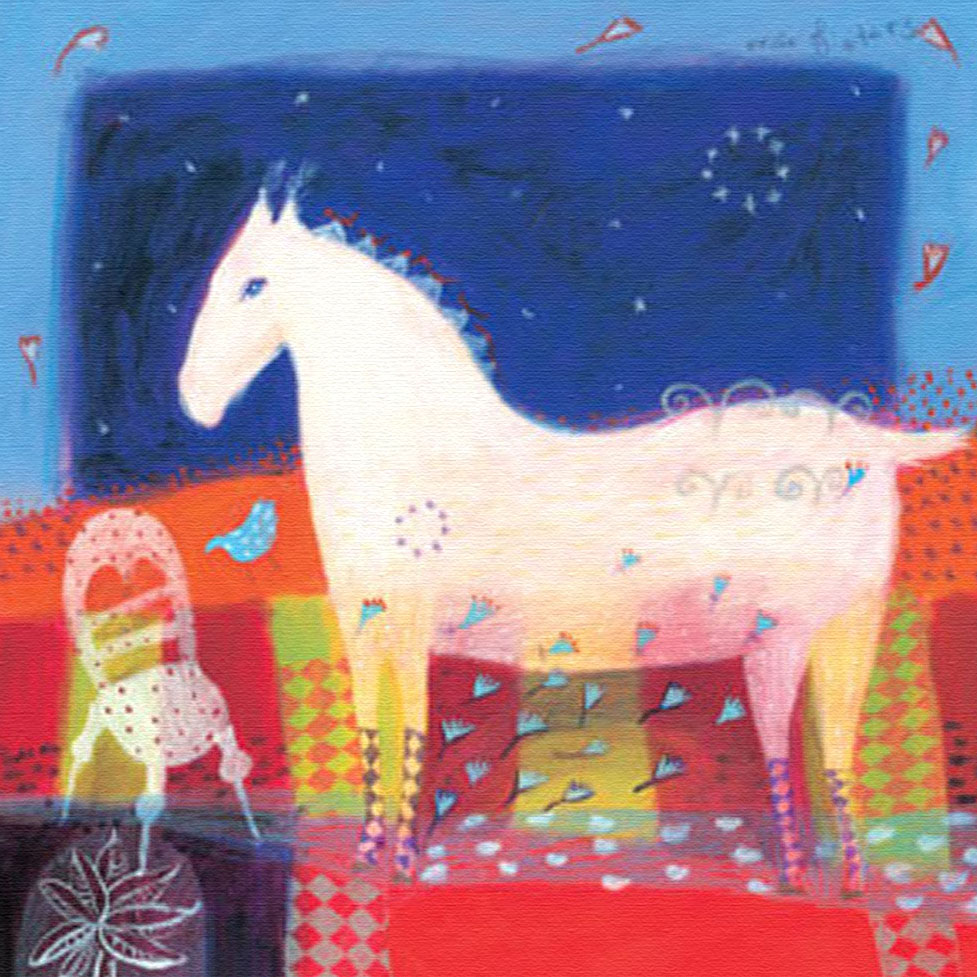 カレン・ホイプティング 版画（キャンバスジクレー） 白馬と星の輪 6452