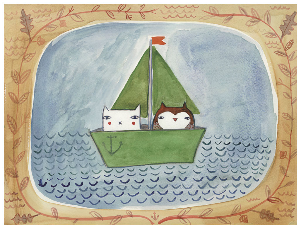 ドナ・ウィルソン 版画（ジクレー） owl and puddycat sailed　フクロウとネコの船出 6501