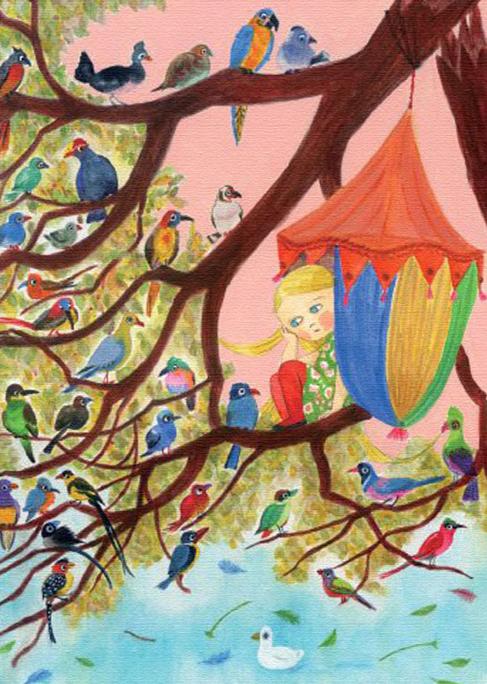マリーニ＊モンティーニ 版画（キャンバスジクレー） 野鳥の木 7101