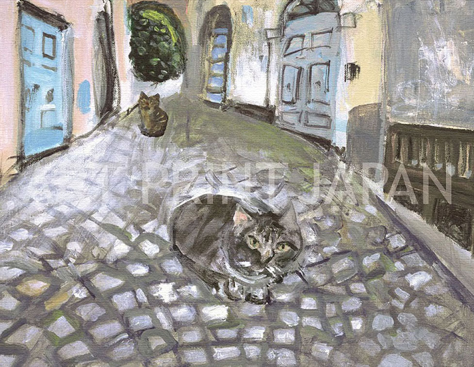 久下貴史 版画（キャンバスジクレー） 「きれいな街オルヴィエートの猫たち」 7239