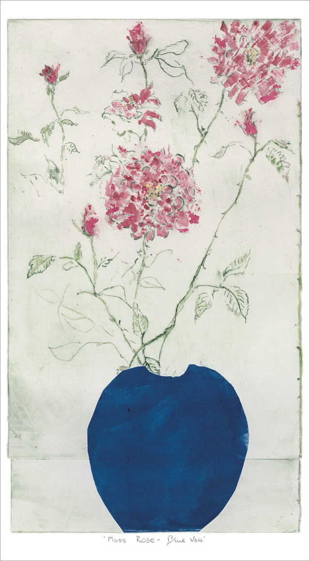 ジョアン・アイザック 版画（ジクレー） Moss Rose Blue Vase 7940