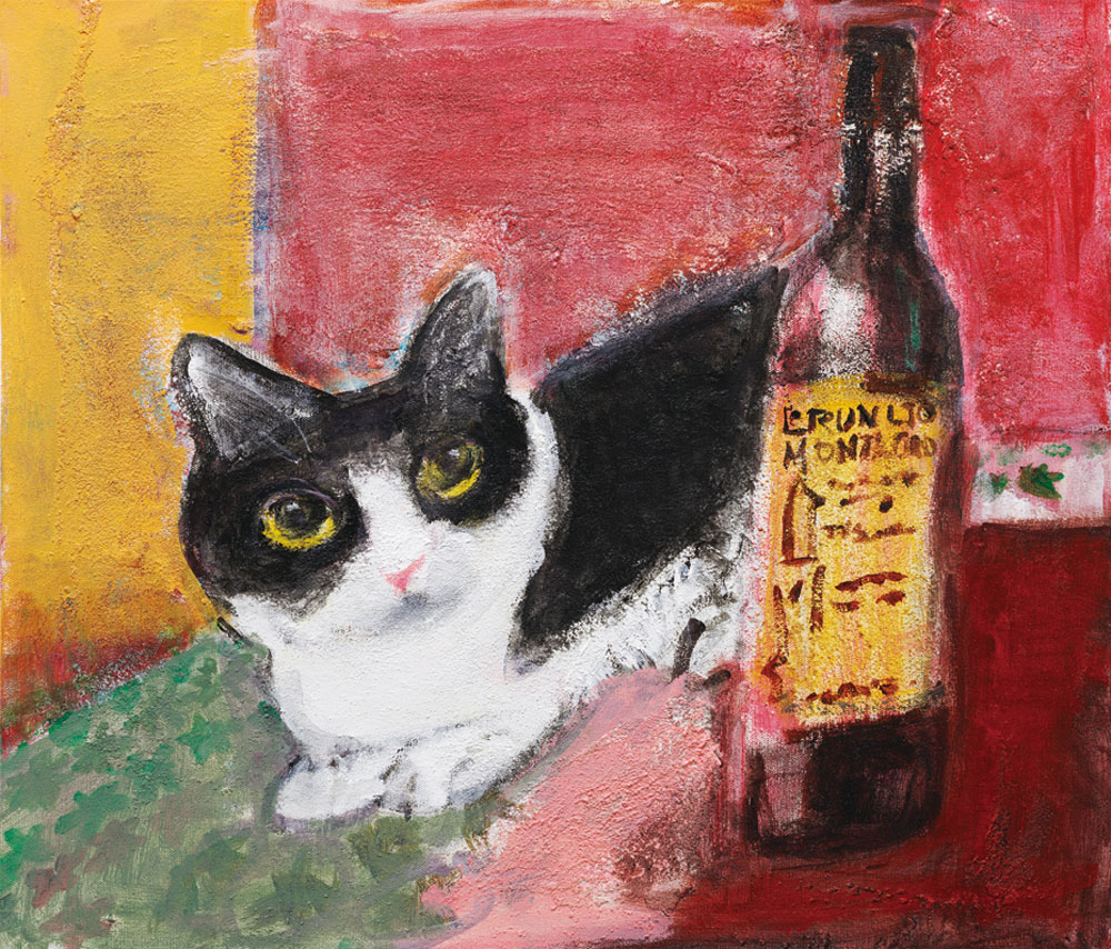 久下貴史 版画（キャンバスジクレー） 猫にワインは豚に真珠的かも 